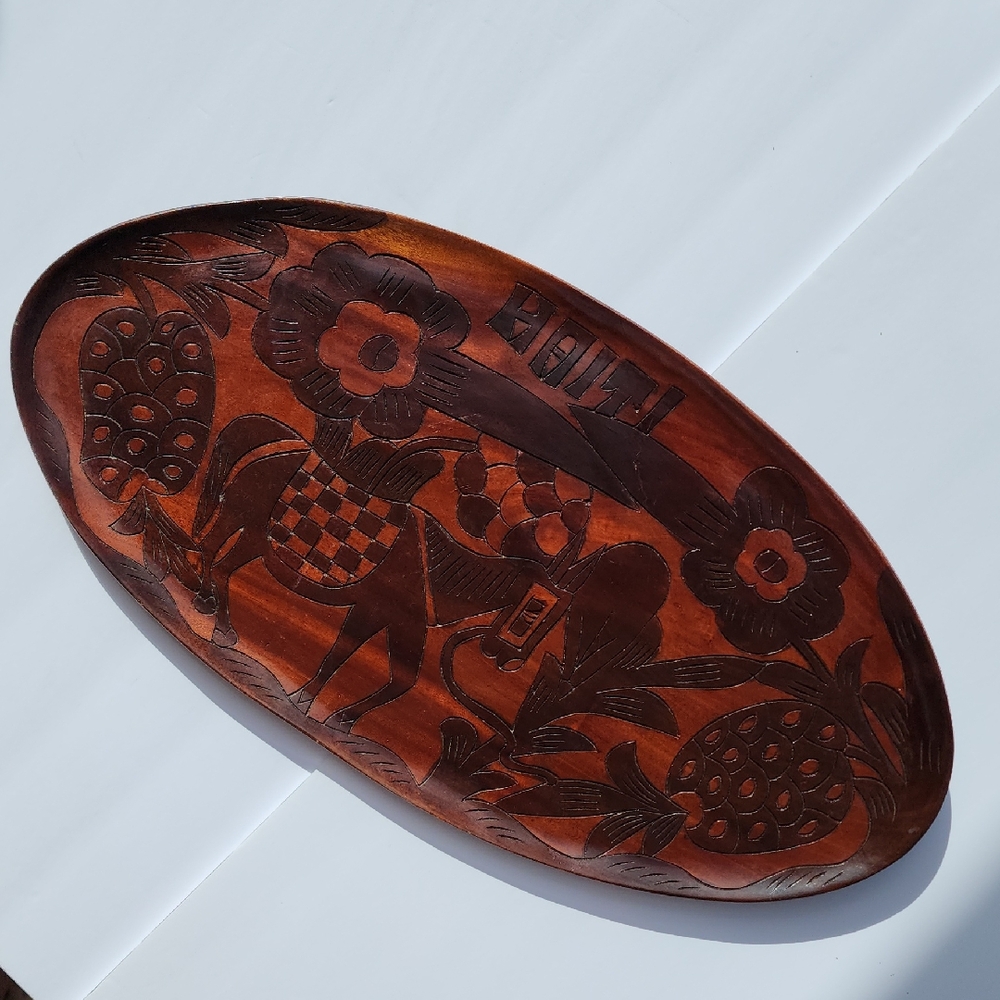 HAITI 2 TONE,2 SIDED WOODEN OVAL TRAY 22"